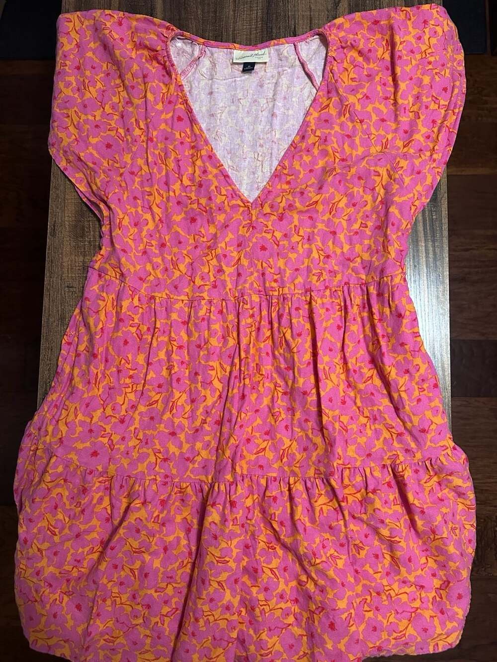 Universal Thread Mini Dress Size M Pink Orange Floral Tiered Flutter